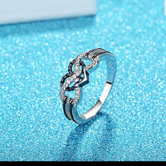INFINITY ETERNITY HEART SHAPE BLACK&SILVER RING - Picture 6 of 9